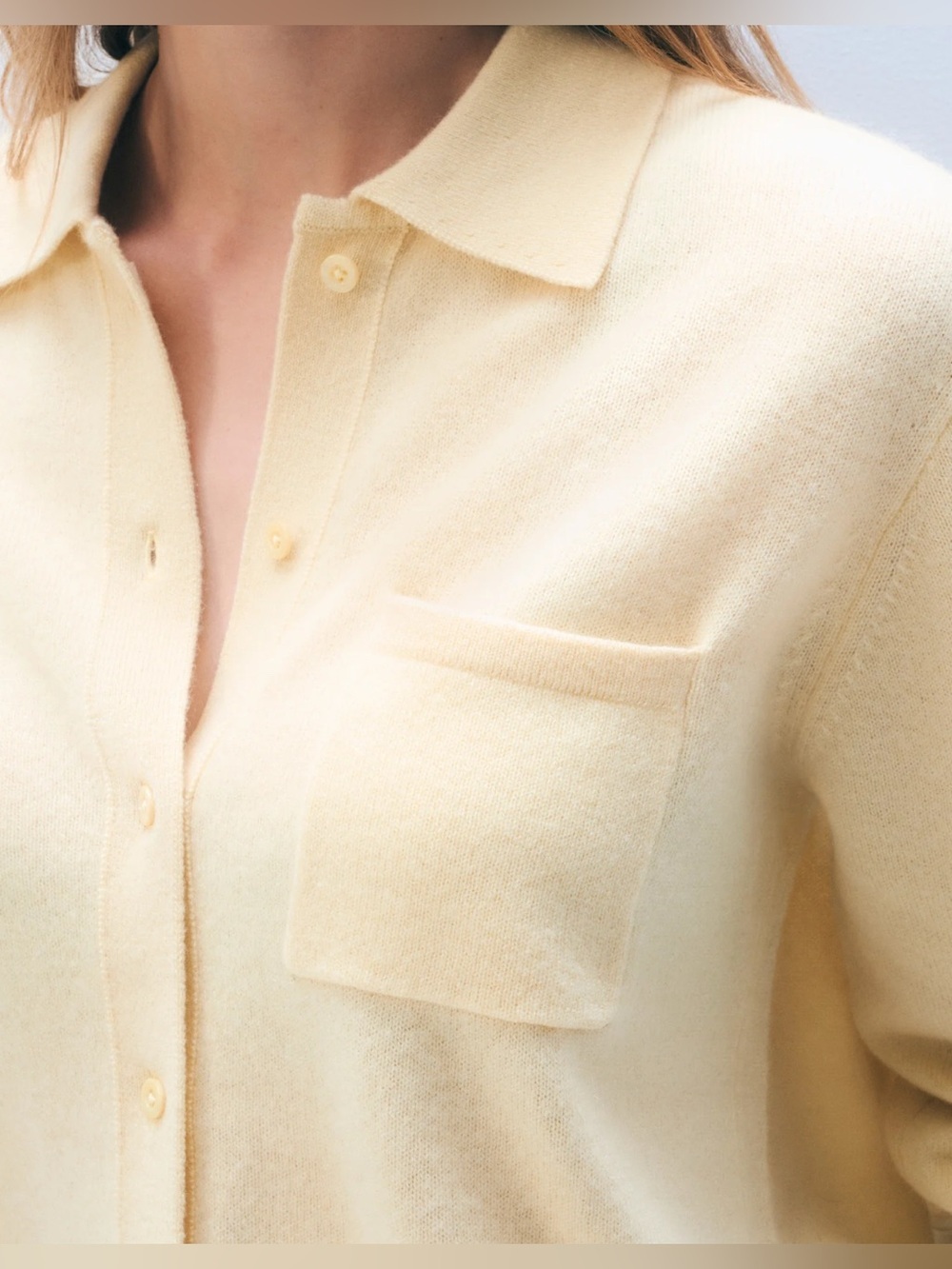 White + Warren 100% Cashmere Button Down Shirt Lemonade Nwt — image 2 of 7